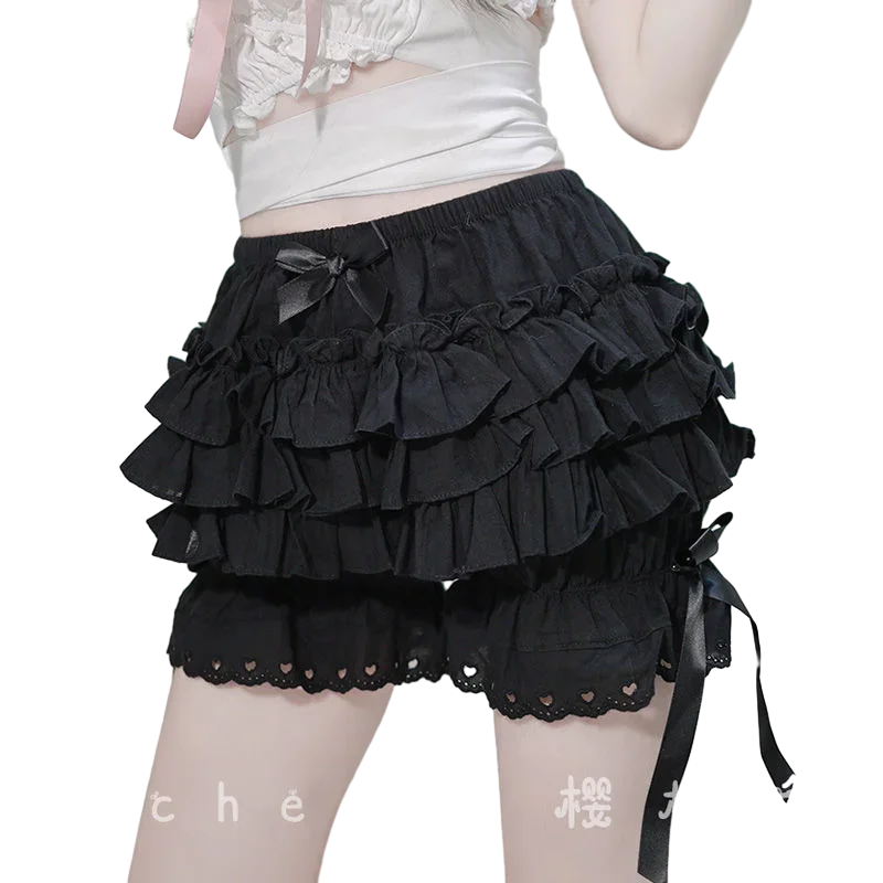 Gothic Style Black White Bow Ruffles Lace Lolita Safety Shorts Women Y2k Aesthetic E-girl Kawaii Victoria Bloomers Plus Size 2xl — zdjęcie 2