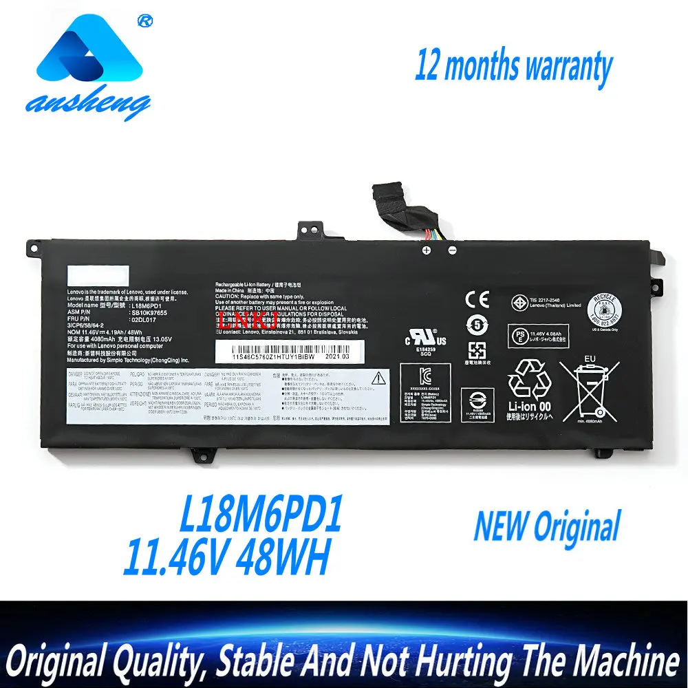 

NEW L18M6PD1 L18C6PD1 L18L6PD1 Laptop Battery For Lenovo Thinkpad X390 X395 02DL018 02DL019 02DL020 TP00106A 48Wh