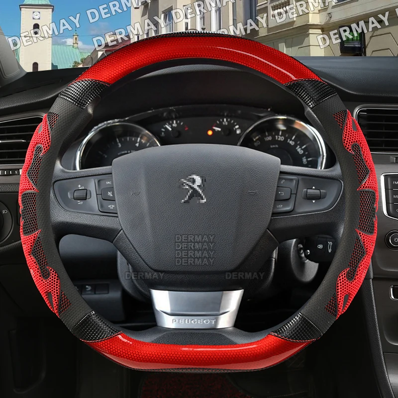 

for Peugeot 3008 2007~2023 T84 P84 DERMAY Car Steering Wheel Cover Silica Gel PU Leather Non-slip Massage Auto Accessories