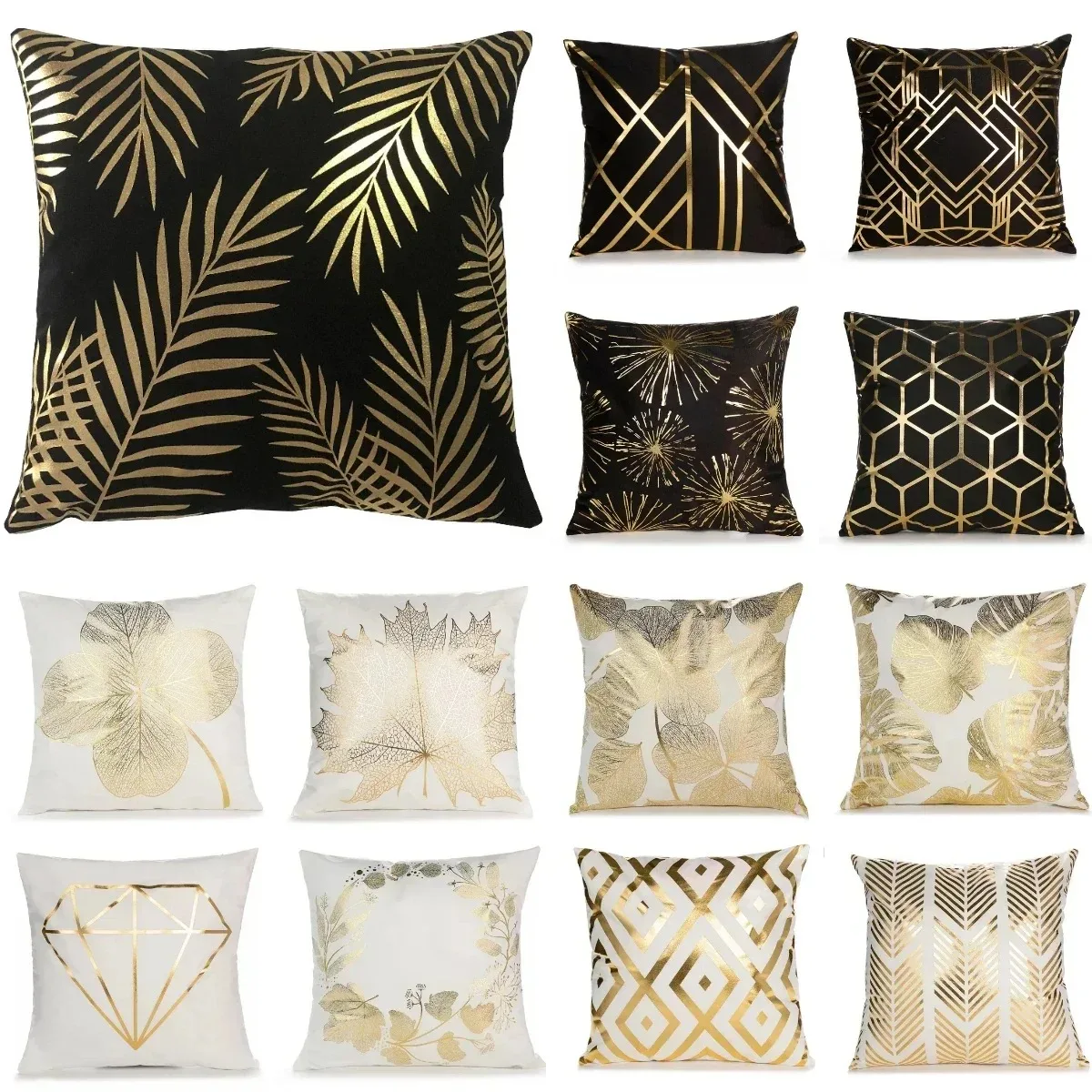 Fodera Per Cuscino Decorativa Moderna Con Foglie Di Piante Geometriche-image