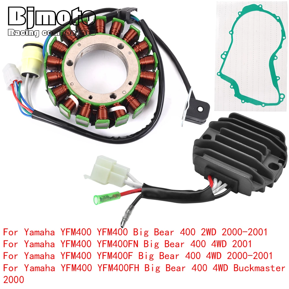 For Yamaha YFM400 YFM400 FN F FH Big Bear 400 2WD 4WD Buckmaster 2000 Engine Stator Coil+Voltage Regulator rectifier With Gasket