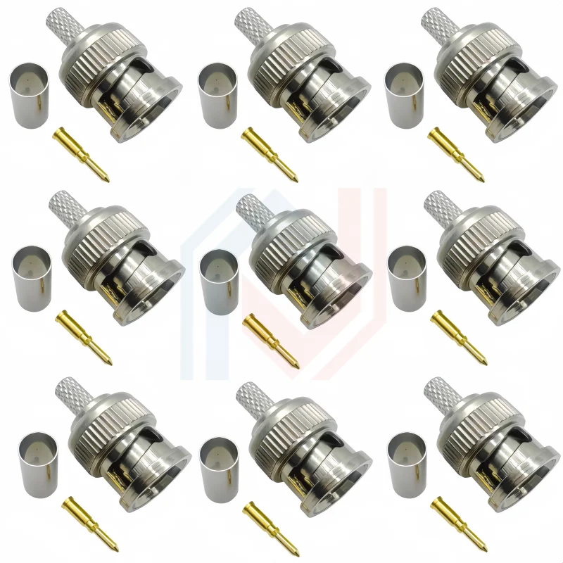 1/5Pcs/lot BNC Male RF Connector Plug Crimp For RG58 LMR195 Cable Straight Nickelplated 50Ohm Wholesale