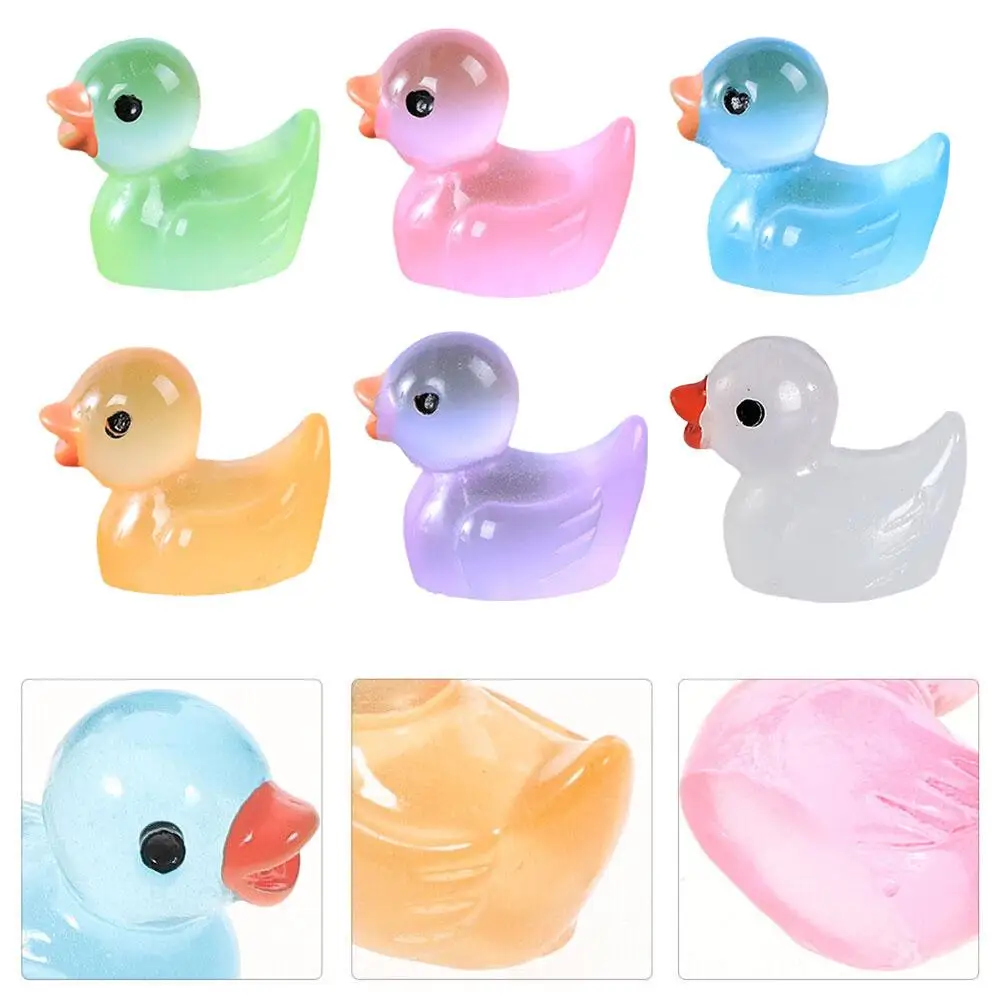 50pcs colorful Duck Ornament Miniature Figures Tiny Duck Resin Handicraft Micro Landscape Decoration Luminous Duckling Decor