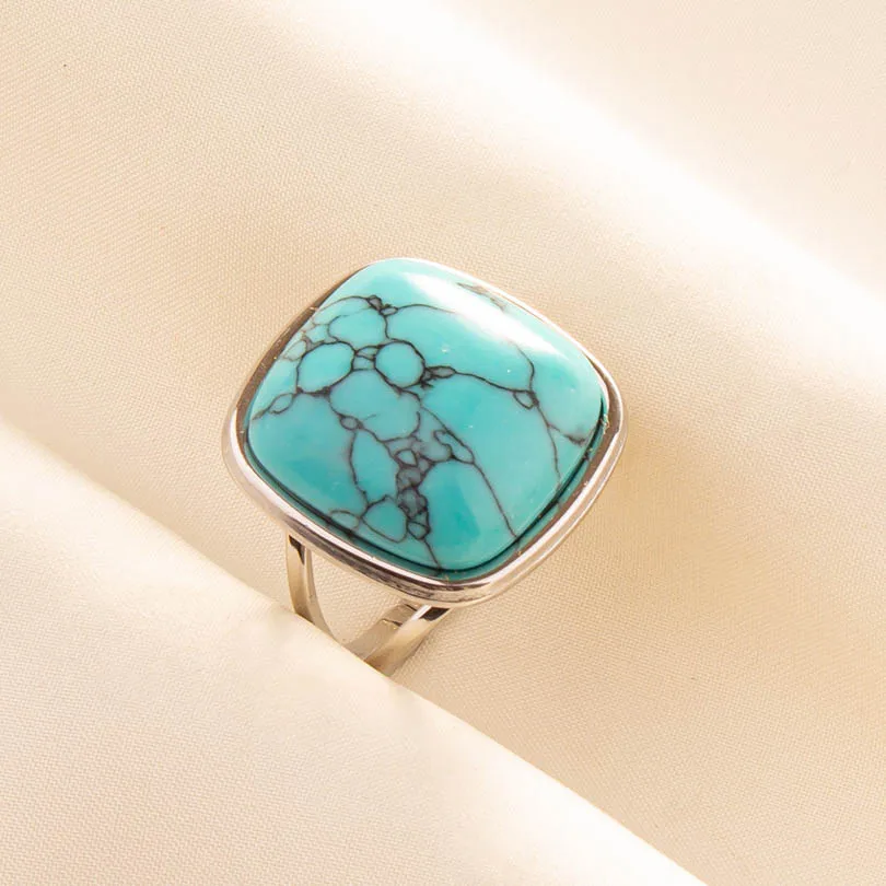Luxury Square Turquoise No Fade Stainless Steel Rings For Women Men Jewelry Fashion Open Adjustable Ring Finger Accessories Gift