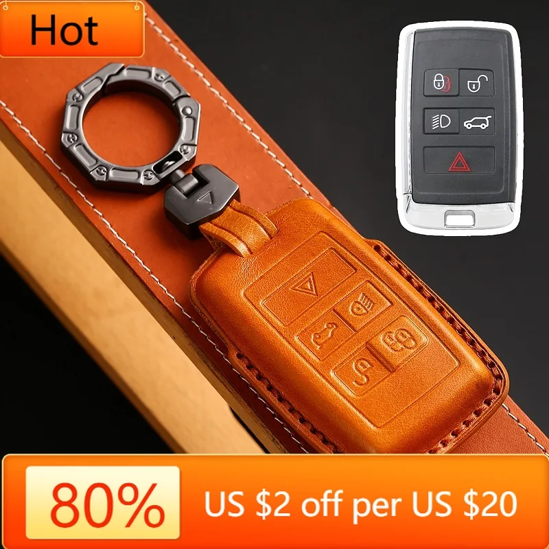 

Interior Mouldings 1Pcs Genuine Leather Car Remote Key Fob Shell Cover Case For Land Rover Range Rover Evoque Discovery Sport 5