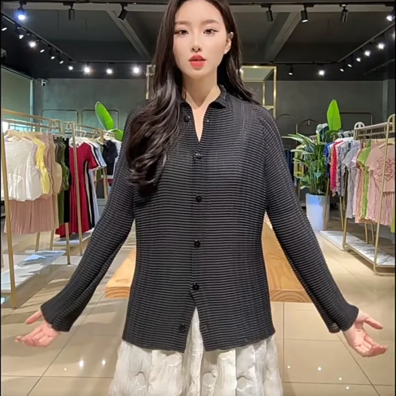 

Японская плиссированная женская рубашка Miyake, модный тонкий однобортный солнцезащитный кардиган с длинными рукавами, тонкая удобная куртка