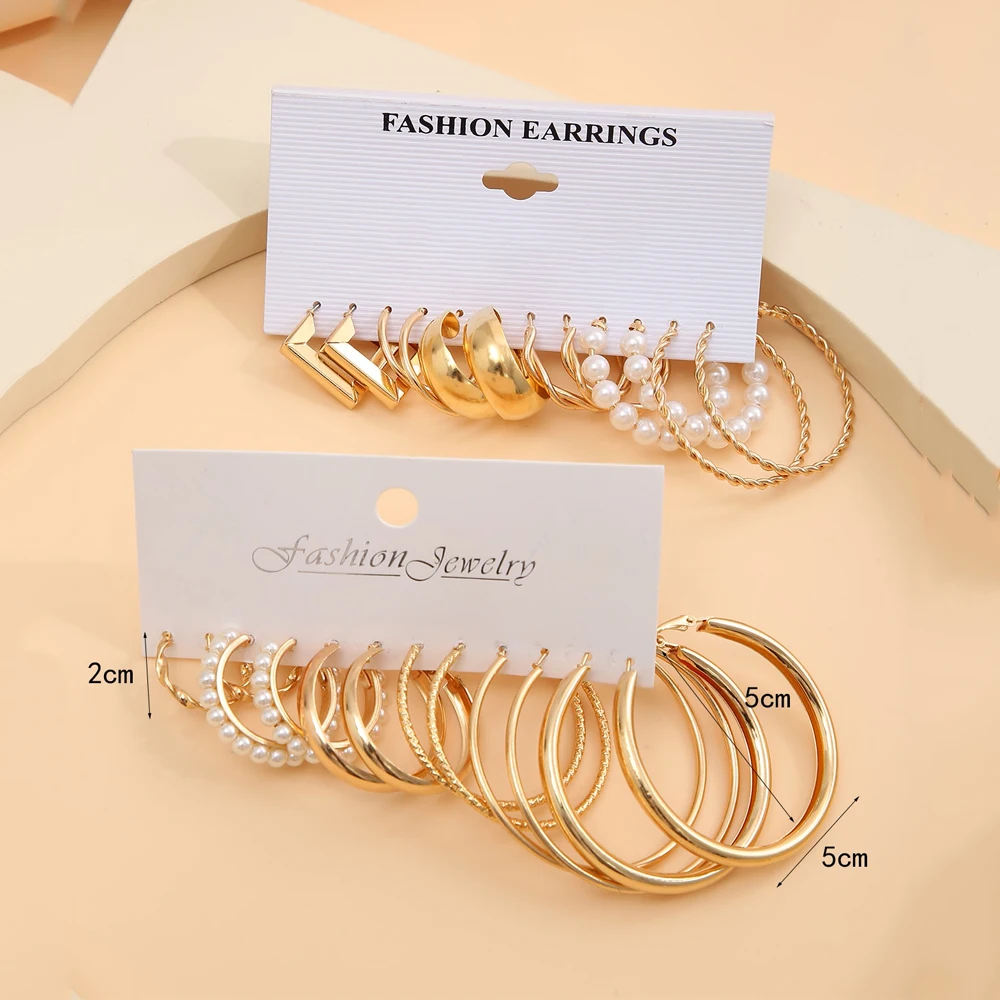 12 Sets Of Geometric C Alloy Pearl Earrings For New Holiday Parties In Europe And The United States image 3