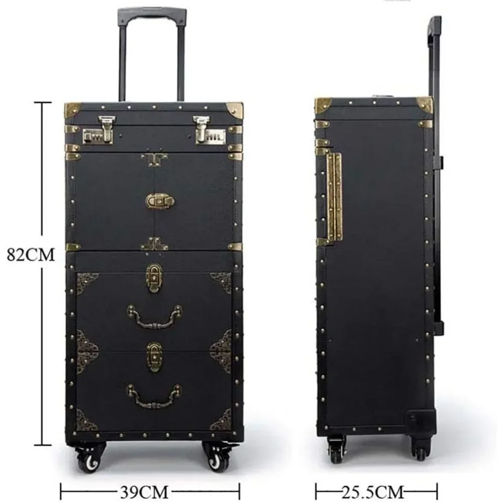 Rolling Lockable Makeup Train Case Hairdressing Trolley Stylist Beauty Salon Cosmetic Luggage Travel Organizer Tool Box