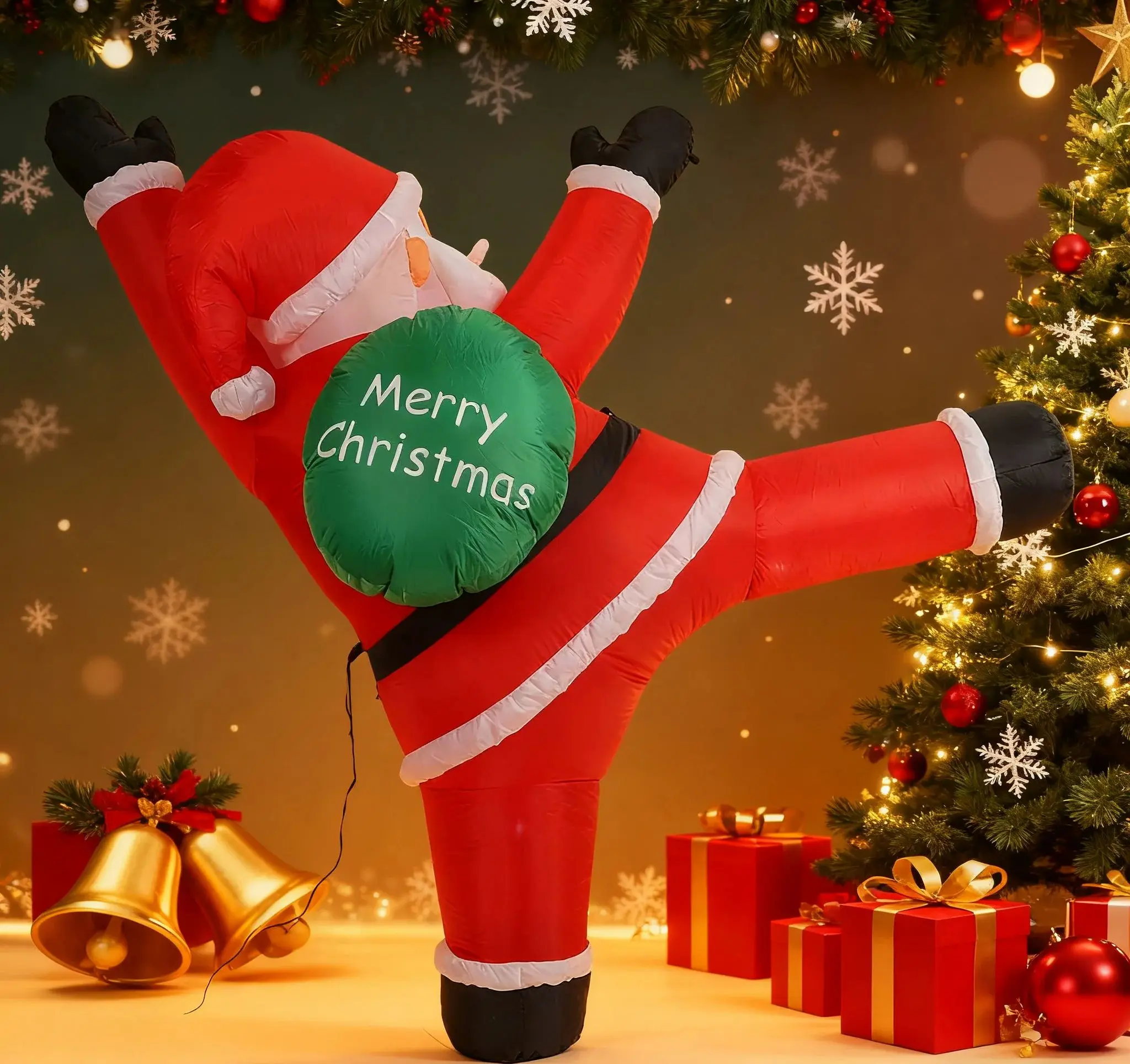 8.2FT Christmas Inflatable Decorations Hanging Santa Built-in Bright LEDs, Climbing Santa Claus with Gift Bag Christmas Roof Blo