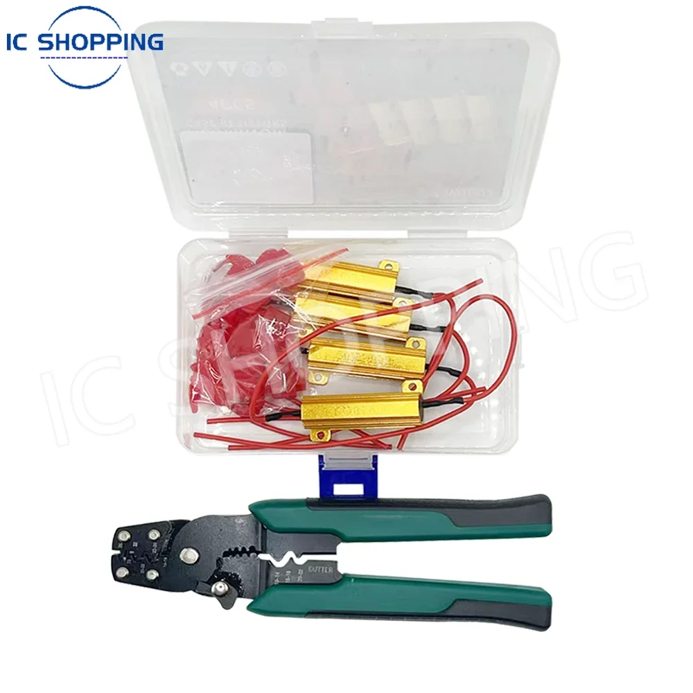 Automotive LED Tail Light Resistor 50W Power Resistor 12V 6R 8R 10R with Crimping Pliers for Car Turn Signal Steering Decoder