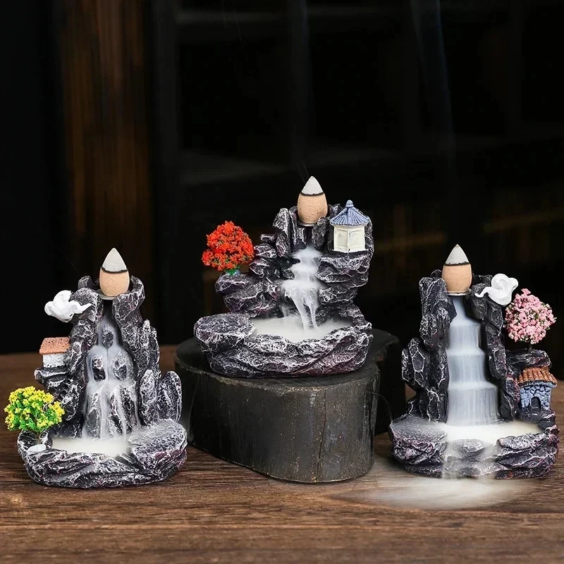Creative Smoke Backflow Incense Cone Holder Waterfall Incense Burner Home Indoor Decor Aromatherapy Ornament, Good for Yoga