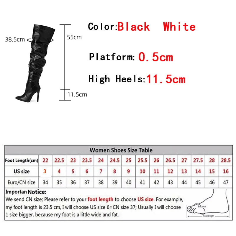 Liyke 2024 New Fashion Design Pleated Leather Over The Knee Boots Women Sexy Pointed Toe Stripper Heels Zip Long Shoes Size 42