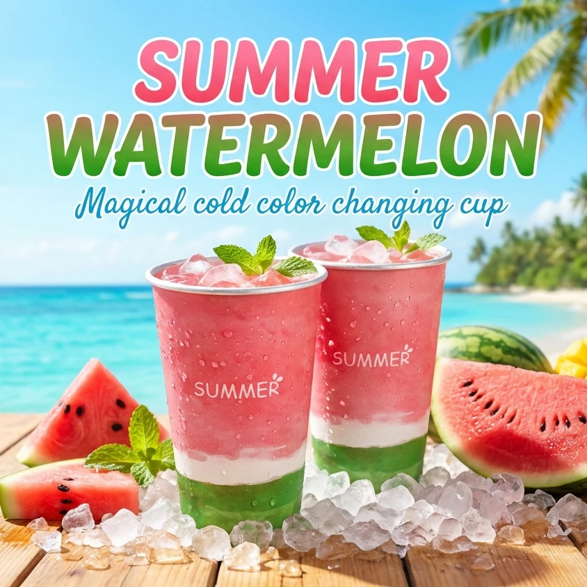 460ml Color Changing Aluminum cup Watermelon Print Cold Sensitive Tumbler Reusable Drinkware for Juice Beer Coffee Gift