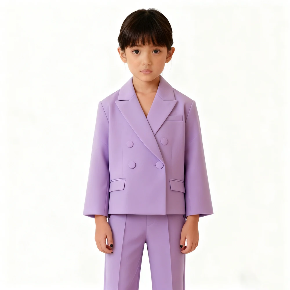 

Роскошные костюмы для девочек, блейзер, модные двубортные комплекты с острым лацканом, формальные детские комплекты из двух предметов, куртка, брюки, наряды на заказ