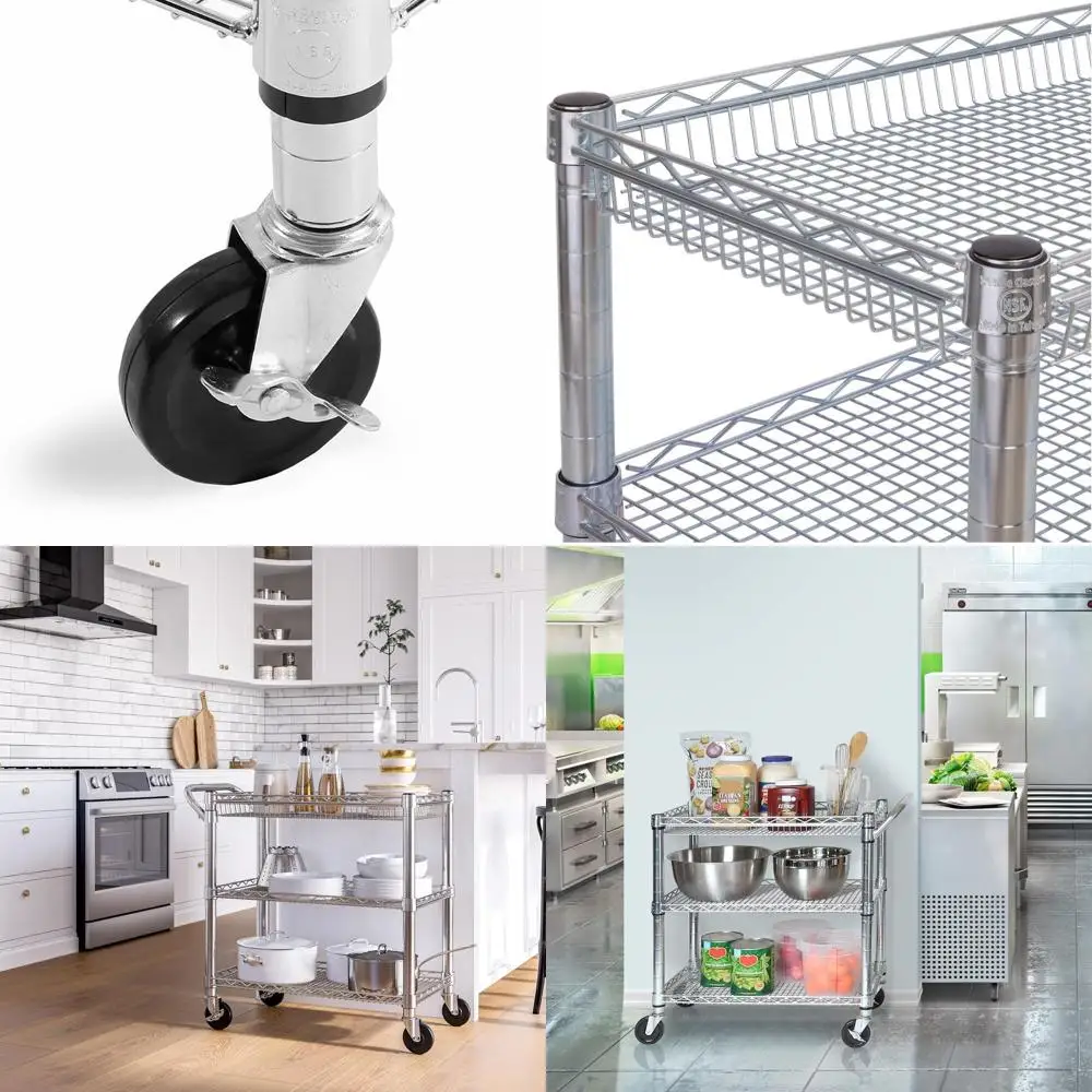 

Commercial Grade Metal Utility Cart with Deep Basket for Heavy-Duty Use in Restaurants, Garages, and Offices