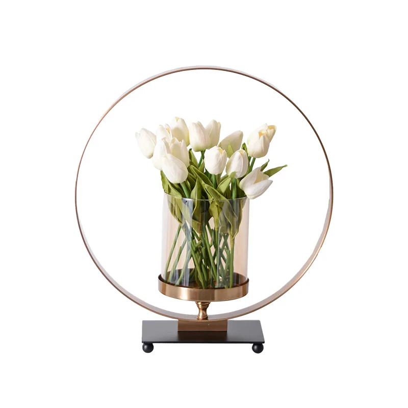 

Metal Vase Flower Glass Candlestick Restaurant Desktop Gold Luxury Nordic Modern Vases Decoration Household Living Room Gift