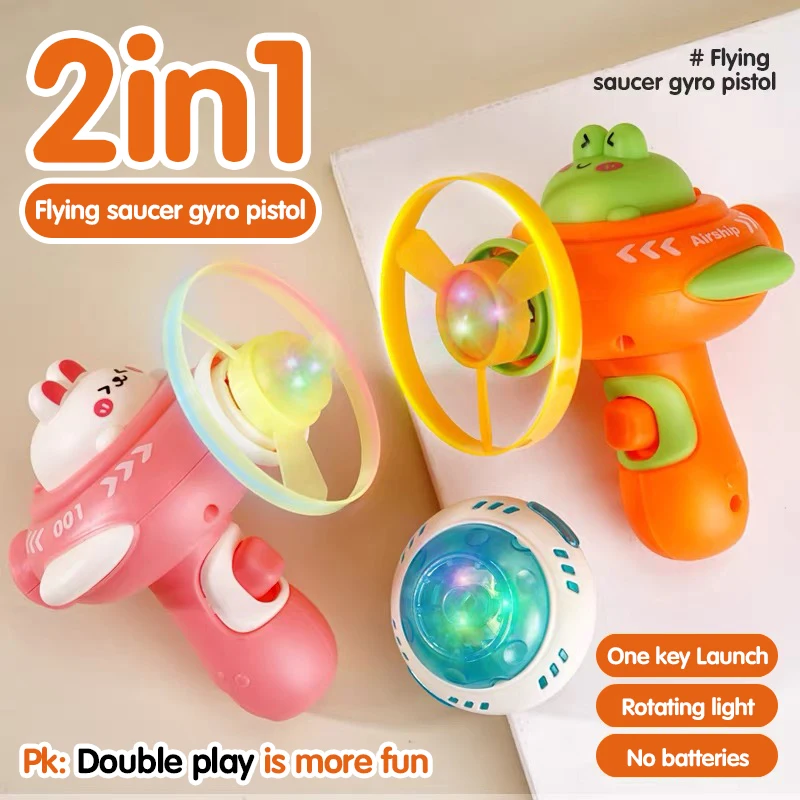 

Saucer Launcher Pistol Kids Toy Cartoon Gun with Light Flying Disc Fire Gyroscope Indoor Outdoor Sport Toys Children Gifts