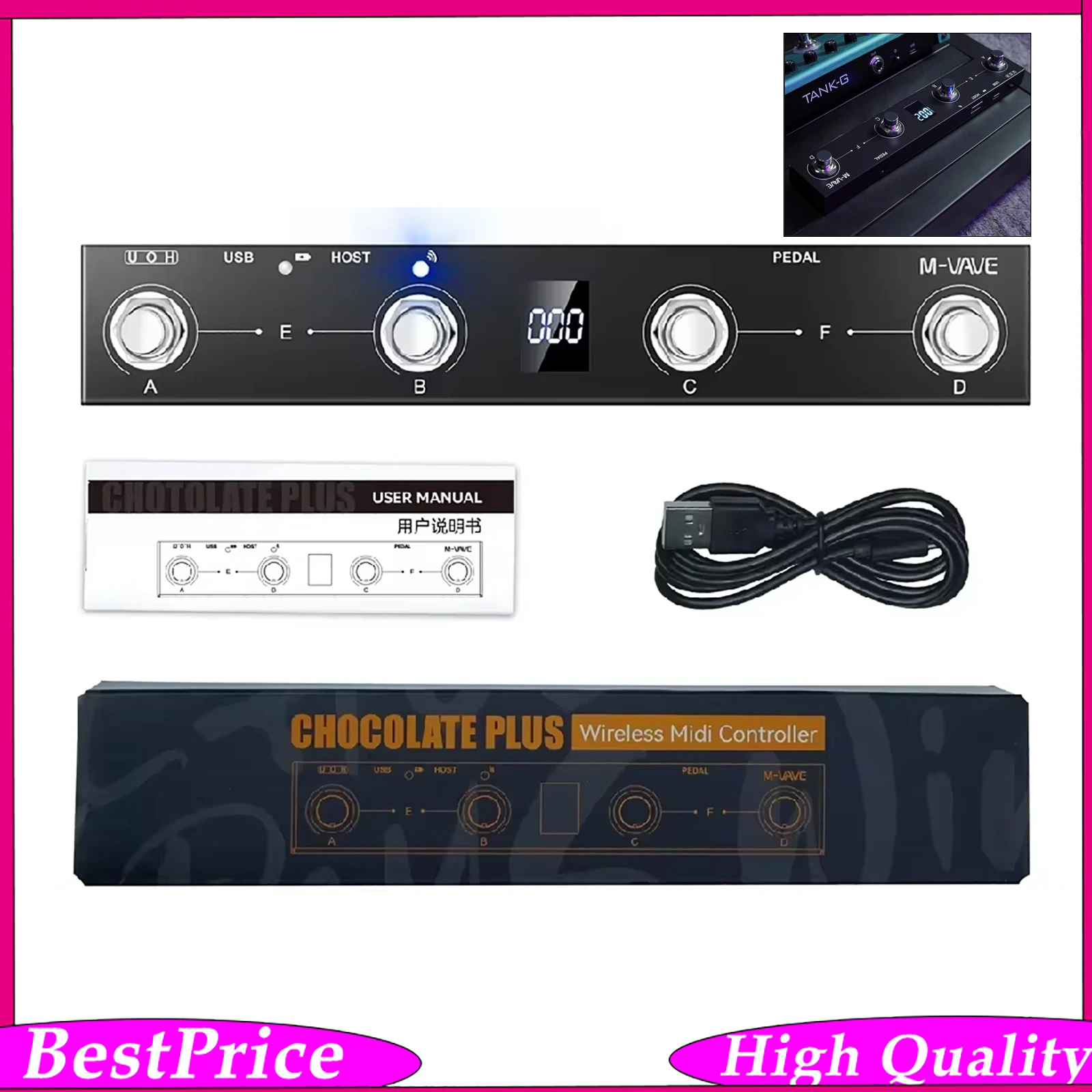 M-VAVE Chocolate plus Wireless pro Keyboard MIDI Controller with 4 Buttons Foot Switch And MIDI Host Interface Control Function