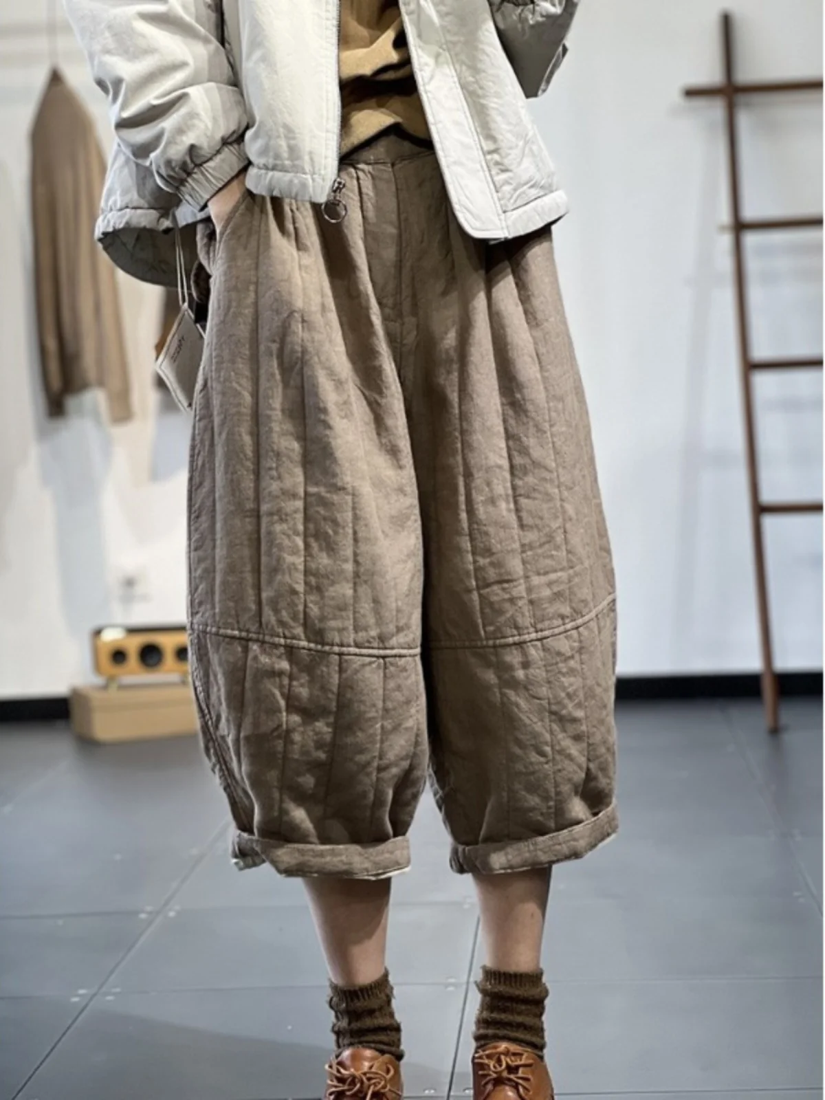 

Japanese Sle Thiened Cotton Linen Harem Pants Women's Loose Casual Outerwear Warm Lantern Cotton Pants High Waist Seven/N...