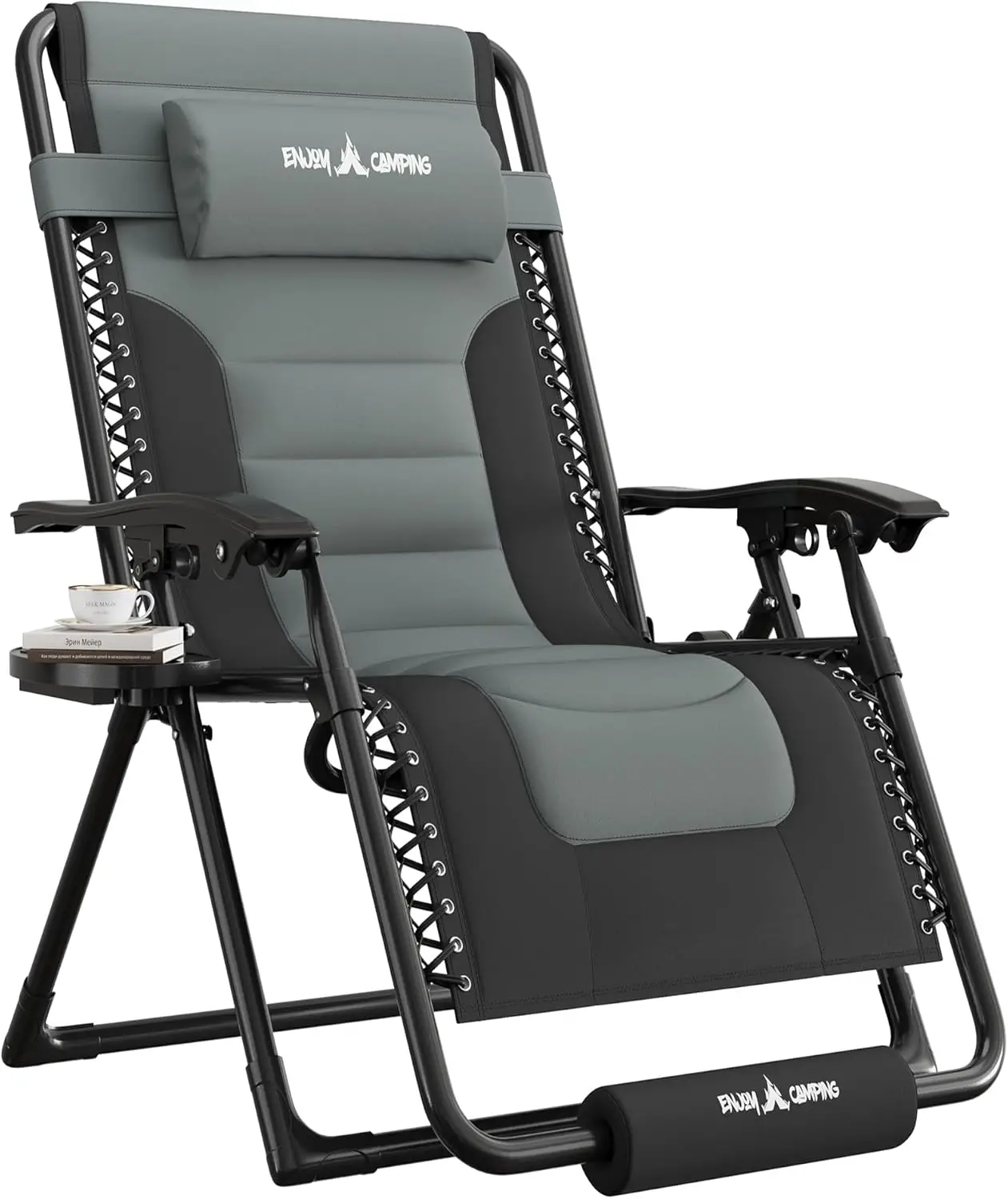

Oversized Zero Gravity Chair, Folding Patio Recliner with Cup Holder & Padded Headrest, Black/Gray