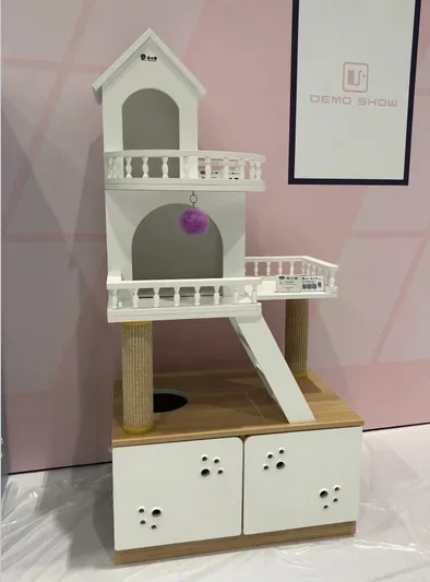 Luxury White cat condo tree tower with hammock bed cat home cat trees & scratcher