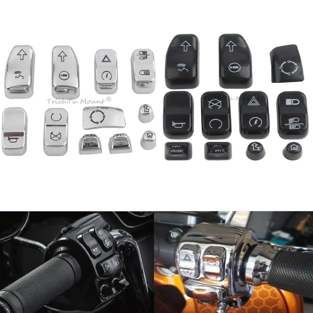 

New Black&Chrome Motorcycle Hand Control Switch Housing Buttons Caps For Harley Touring Street /Electra Glide 2014+ Accessories