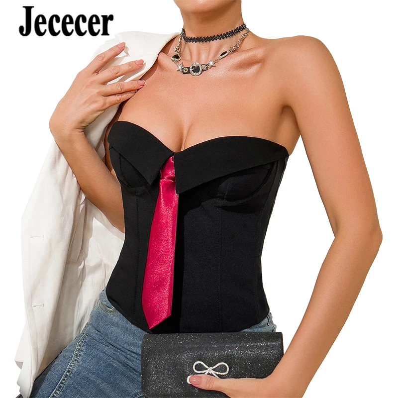 

Jececer сексуальные бюстье и корсеты для похудения, поддержка груди, корректирующее белье, городской галстук, топ без бретелек, готическая одежда, женское нижнее белье