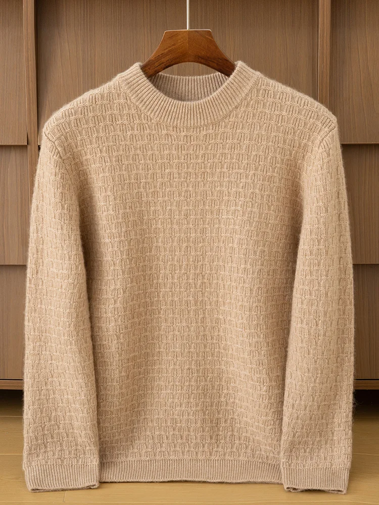 Autumn Winter Staple Men's Pure Cashmere Pullover Sweater O-neck Cable Knit Soild Basic Versatile Long Sleeve Tops Smart Casual