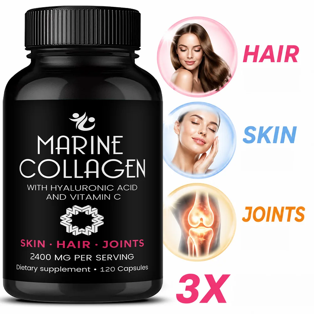 Marine Collagen Capsules 2200mg - with Hyaluronic Acid & Vitamin C, for Skin Hair Support, Collagen Supplements for Women & Men