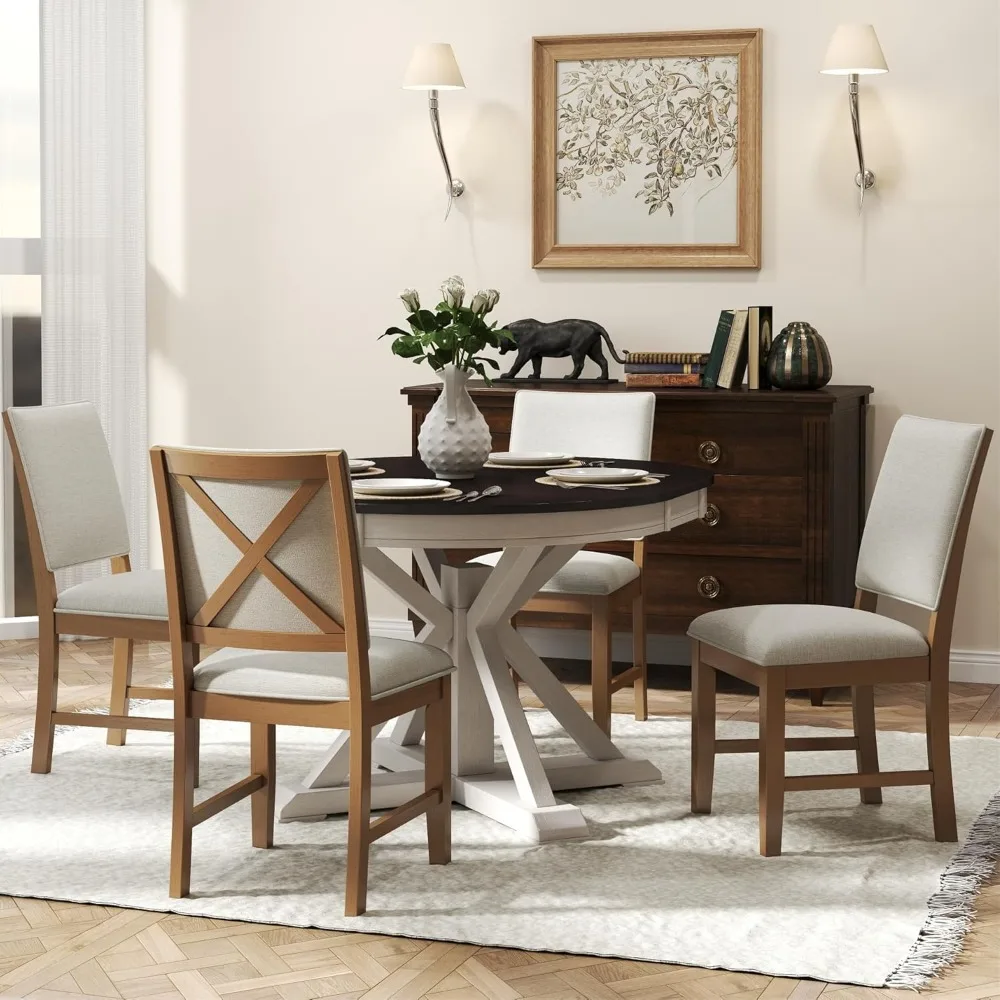 زوج من كراسي تناول الطعام المنجدة على طراز المزرعة مع تصميم خلفي متقاطع لاستخدام المطبخ وغرفة المعيشة