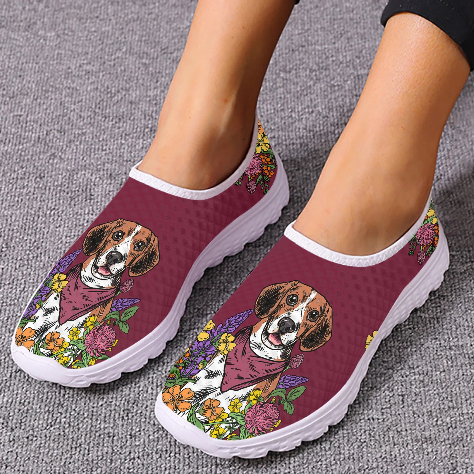 INSTANTARTS Lovely Beagle Labrador Flower Design Lightweight Breathable Shoes Pet Dog Print Casual Shoes Platform Sneakers