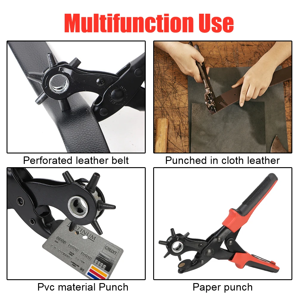 Leather Eyelet Puncher 6 Holes DIY Punch Hole Tool Set Punch Plier for Strap Belt Saddle Watchband Leathercraft