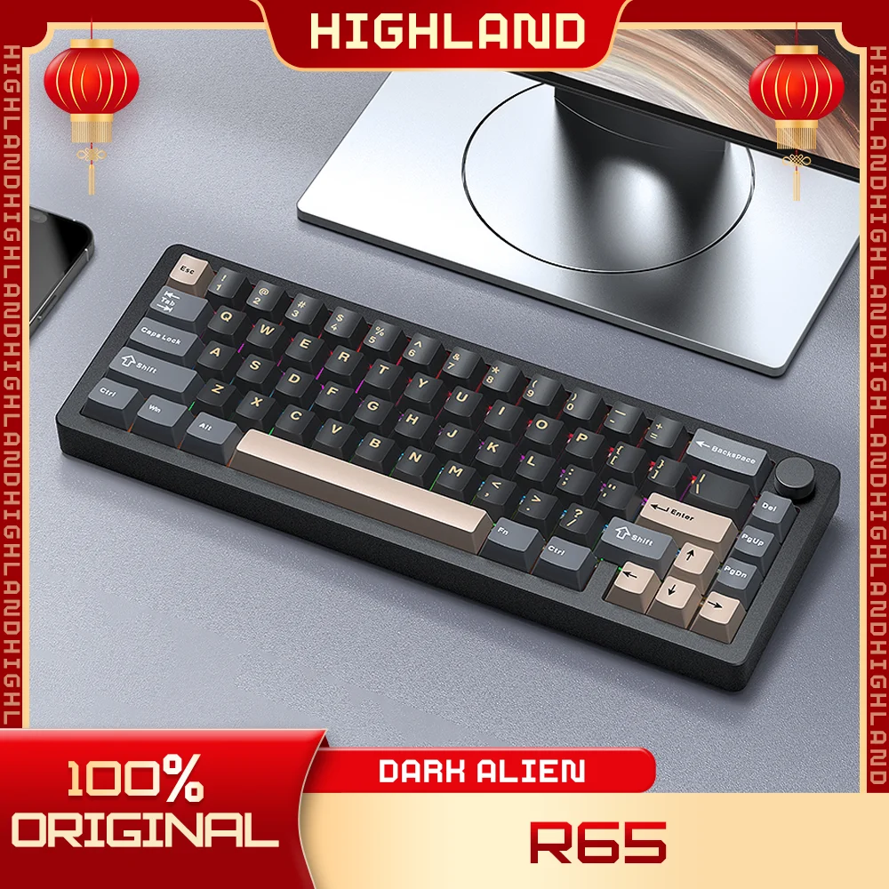 

DARK ALIEN R65 3 Mode 2.4G Mechanical Keyboard Bluetooth Wireless Keyboards 66Keys Aluminum Alloy Structure RGB Gaming Keyboards