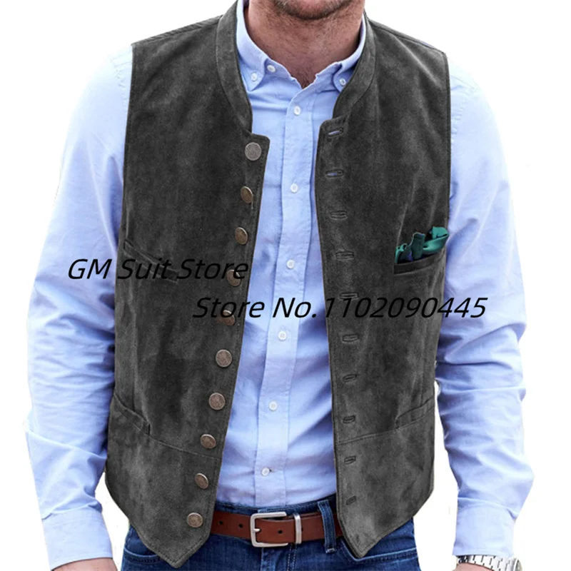 Men Vest Suede Leather Formal Sleeveless Jackets Weste Herren For Groosmen Wedding Waistcoat