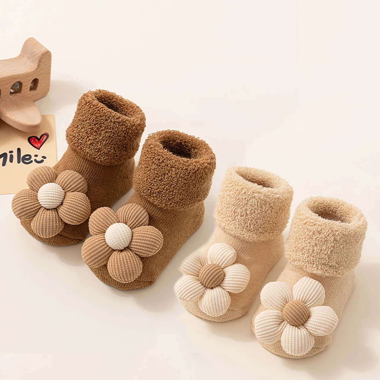 Sweet Flower Baby Socks Winter Warm Baby Boys Girls Anti-Slip Socks Soft Infant Toddler Terry Floor Socks