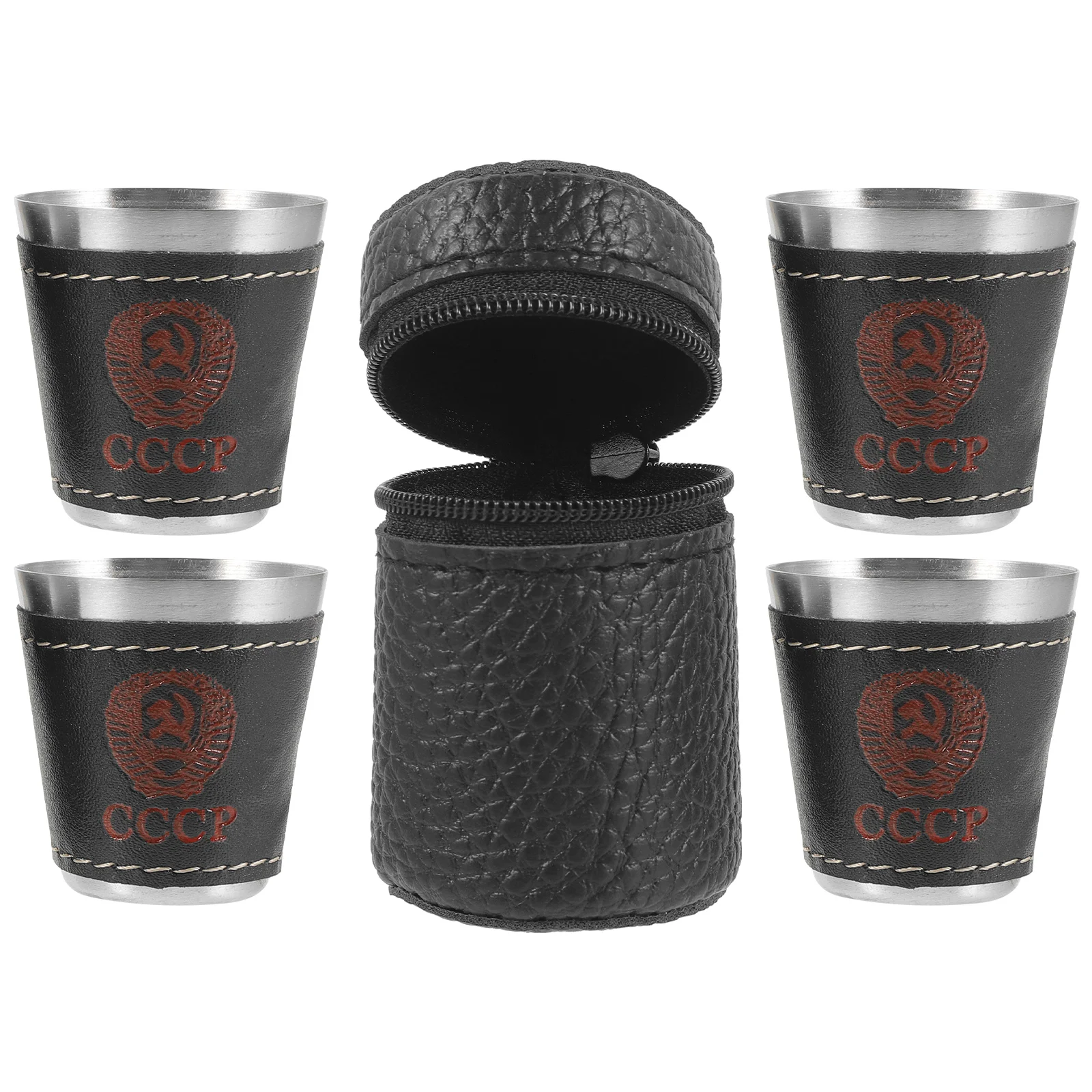 

4 Small Stainless Steel Cups 30ml Portable Metal Glasses with Case for Camping Travel Home Bar Kitchen Accessories