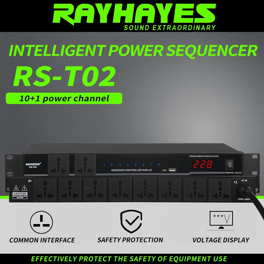

RAYHAYES RS-T02 8-channel power sequencer with LED real-time voltage display and main power switch