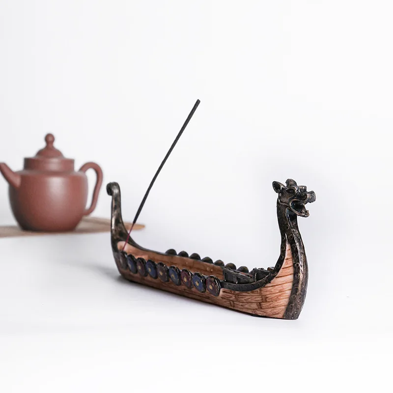 Chinesischer Retro-Drachenboot-Räucherstäbchenhalter, Kreative Räucherstäbchenbrett-Ornamente für Zuhause, Büro-Harz-Dekorationshandwerk