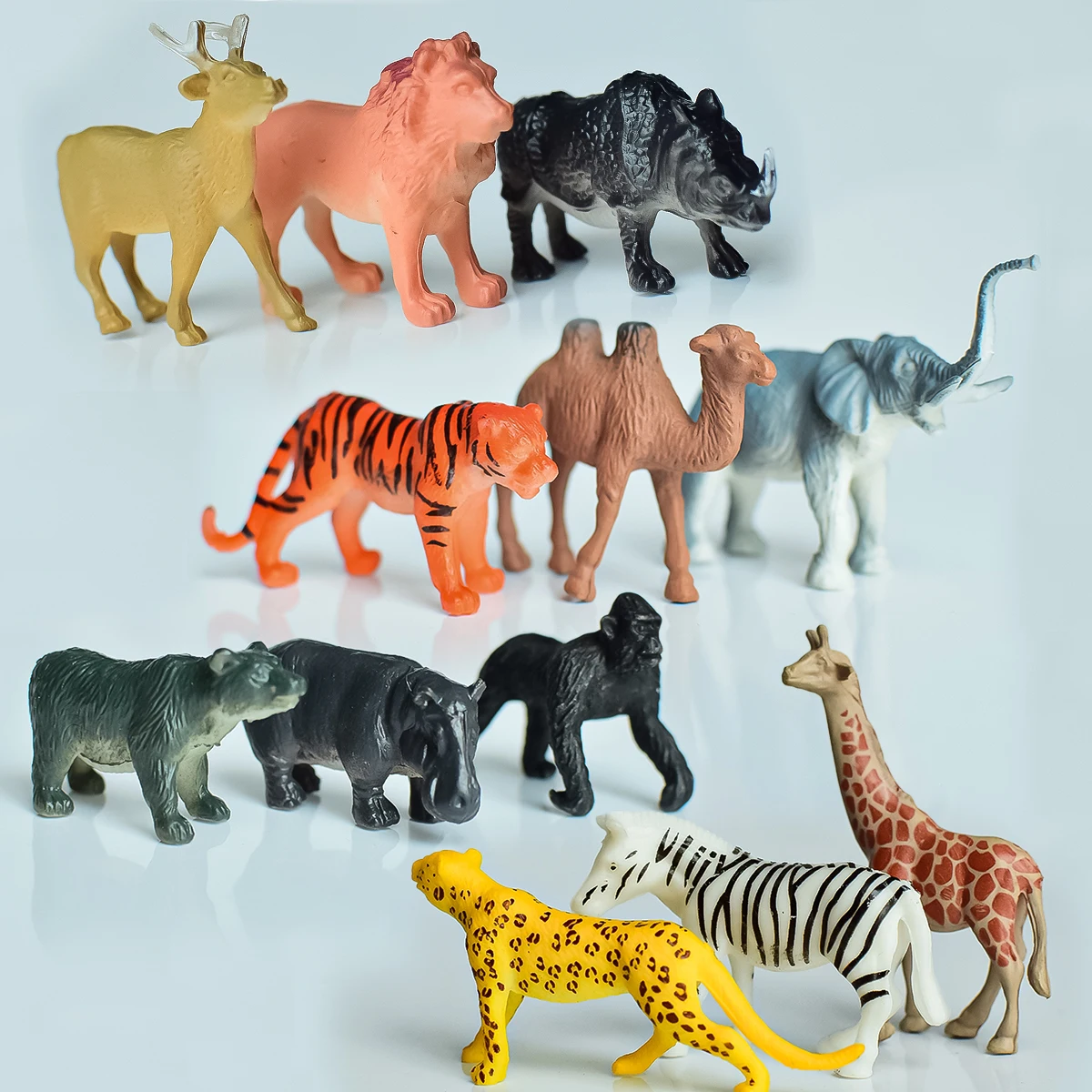12 mini ensembles d'animaux sauvages simulés |   Jouets cognitifs interactifs parent-enfant |   Enseignement de la maternelle |   Ornements décoratifs |   Cadeaux d'été pour fête d'anniversaire pour enfants |   Lion, Tigre, Chameau, Éléphant, Léopard, Hippopotame, Zèbre, Orang-outan