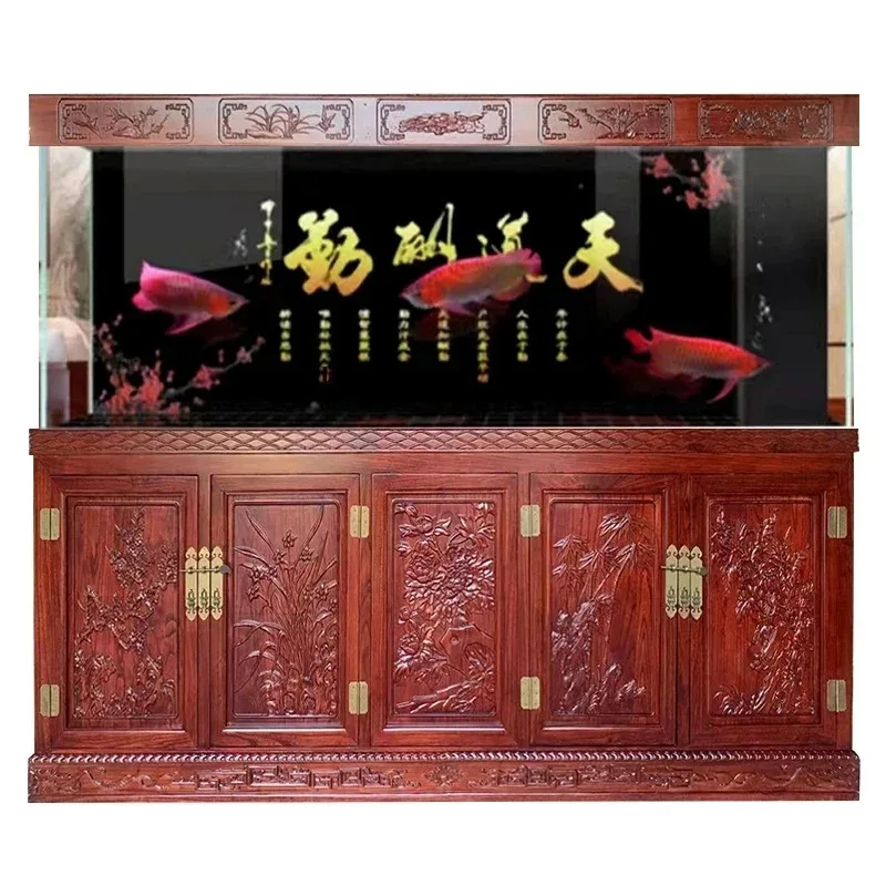 

LHX26 ss 26 Cabinet Fish Tank Bottom Filter Chinese Style European Style Wood Color Dragon Picture Two Horses Landscape Dragon F