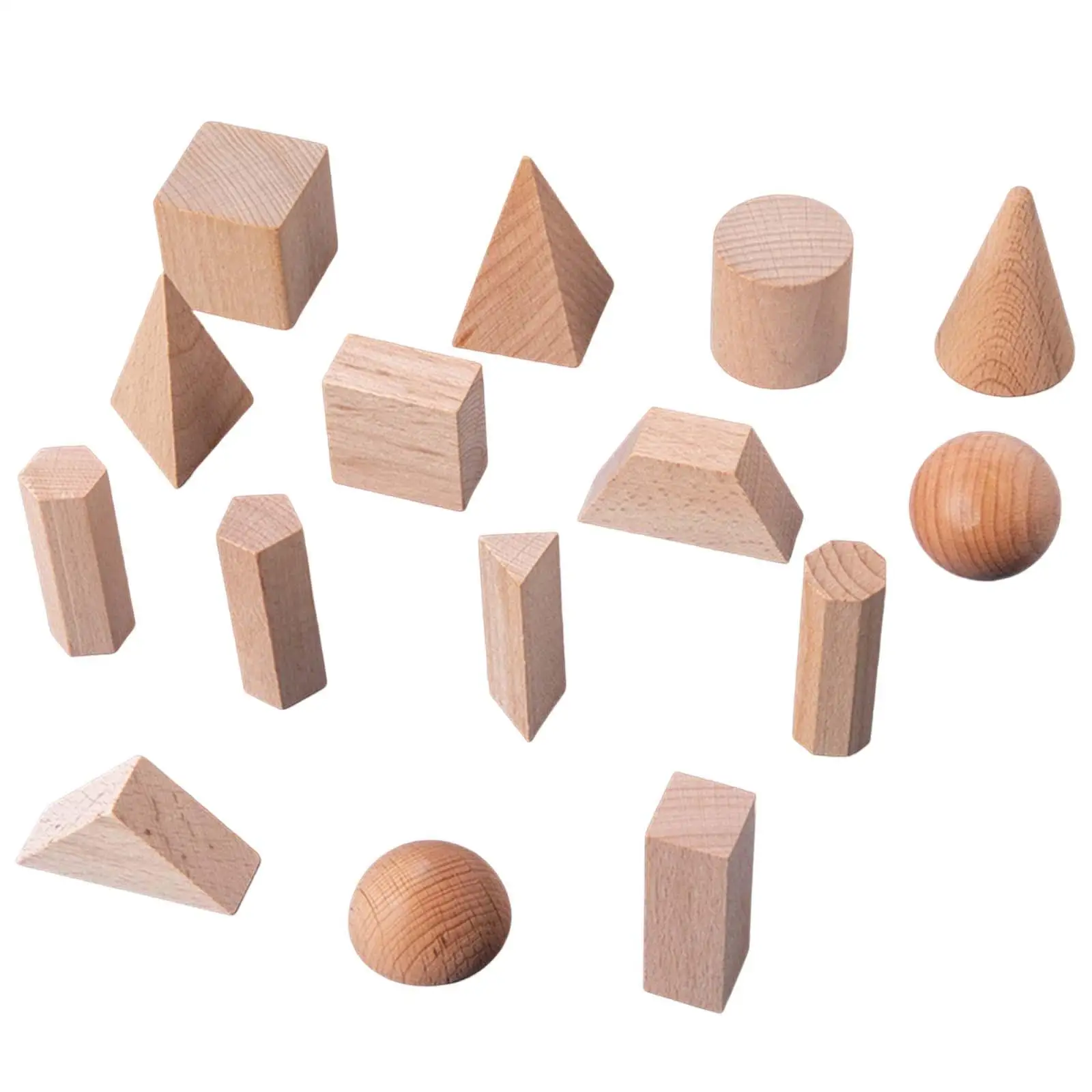 15x Wooden Geometric Solid Blocks 3D Shapes Educational Toy Montessori Toys Stacking Toy for Kids Toddler Ages 2+ Babies