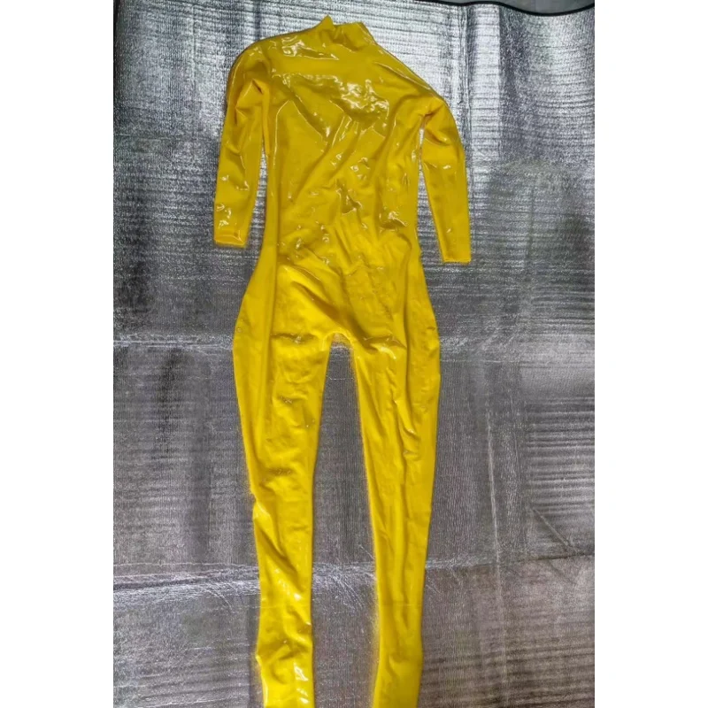 Men's zipperless latex jumpsuit with ankle socks neck entrance