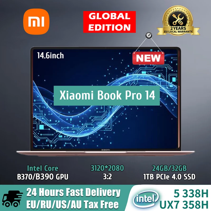 World Premiere Xiaomi Book Pro 14 2026 Laptop 3rd Core Ultra 5 338H Ultra X7-358H 32GB 1TB 14.6inch 3.1K 120Hz OLED Touchscreen