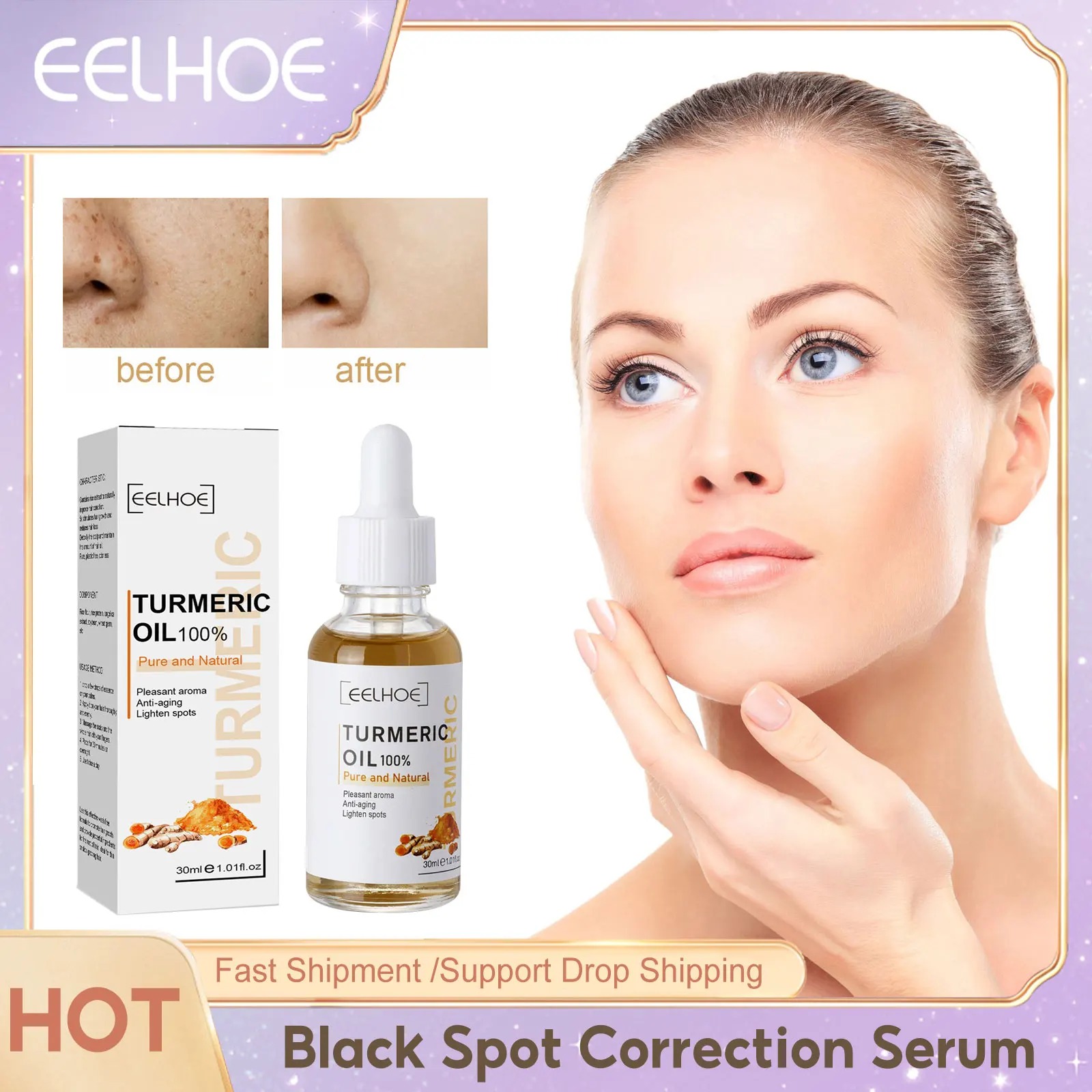 Turmeric Dark Spots Correction Serum Improve Dullness Wrinkle Removal Moisturizing Lift Firm Anti Age Whitening Freckles Essence