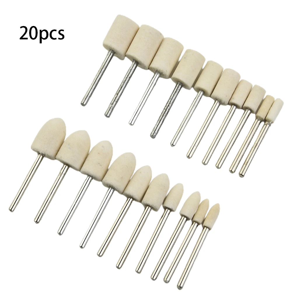 20 Pieces 4/6/8/10/12mm Wool Felt Mounted Polishing Buffing Wheel Grinding Head Drill Rotary Tool Kit Abrasive Tools