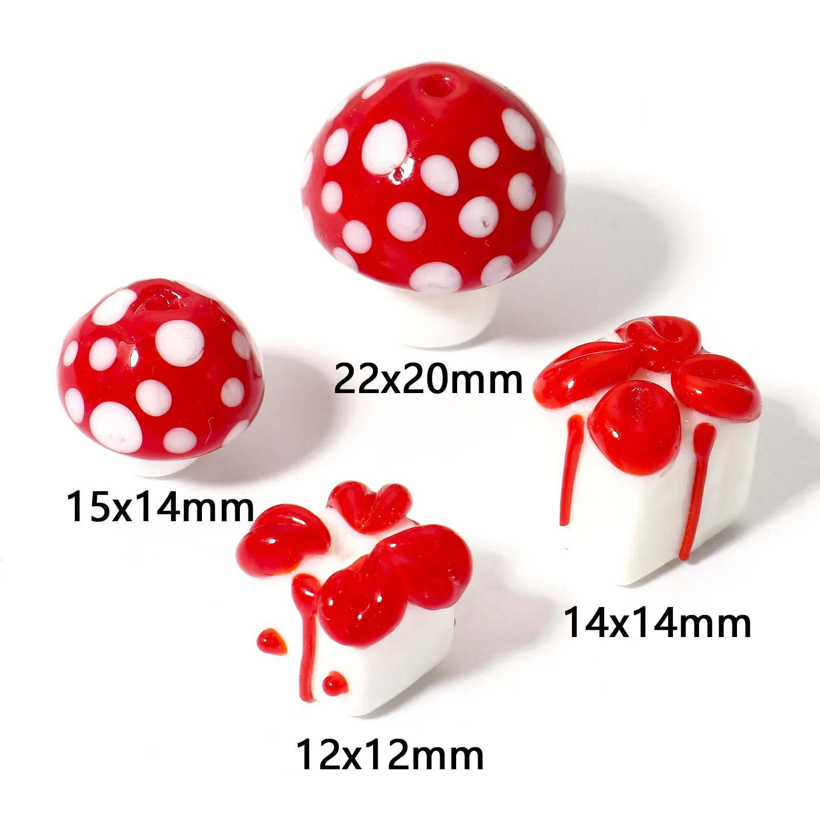 DoreenBeads 2 PCs Lampwork Beads 3D White & Red Glass Mushroom Bead For DIY Charm Jewelry Making Bracelets Neckalce Jewelry