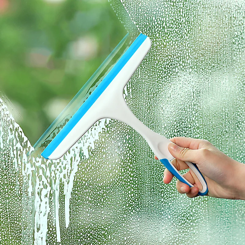 Window Glass Cleaning Tool with Handle Silicone Rubber Brush Bathroom Shower Squeegee Kitchen Car Mirror Wipers