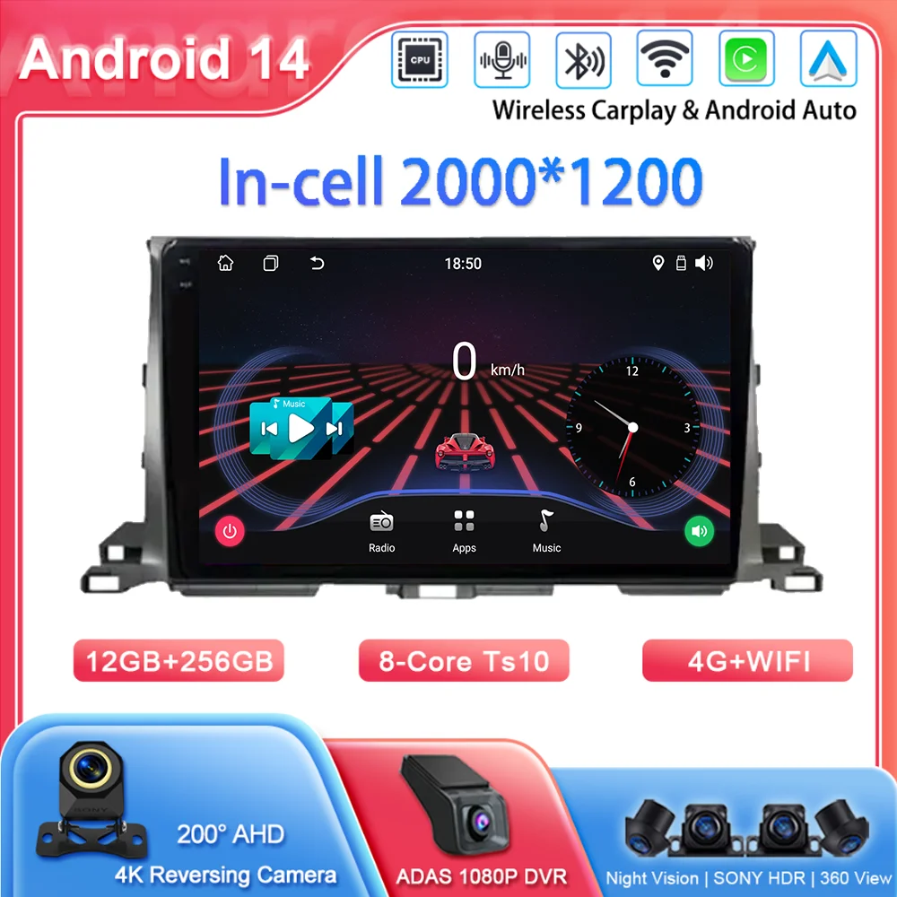 

Android Car Radio For Toyota Highlander 3 XU50 2013 -2018 GPS navigation Auto Player Multimedia Carplay Stereo No 2din DVD WIFI