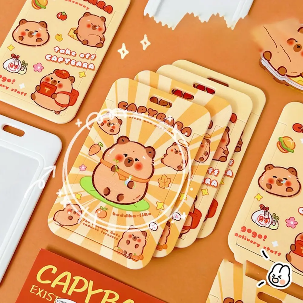 

Милый держатель для карт с капибарой, мультяшное животное, корейский стиль, держатель для удостоверений личности, прочный портативный рукав для карт контроля доступа, студенческий