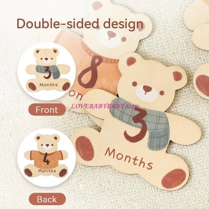 7Pcs Adorable Wooden Bear Landmark Marking Board Cartoon Double-Sided Designs 4XBC